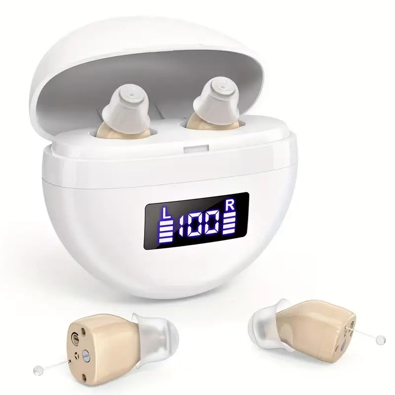 KFCOPTEE M610 Beige Invisible CIC Hearing Aids with LED Charging Case (Model: ZF-M610)