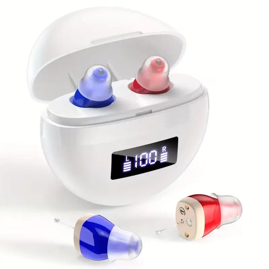 KFCOPTEE M610 Red and Blue Color-Coded CIC Hearing Aids with LED Charging Case (Model: ZF-M610)