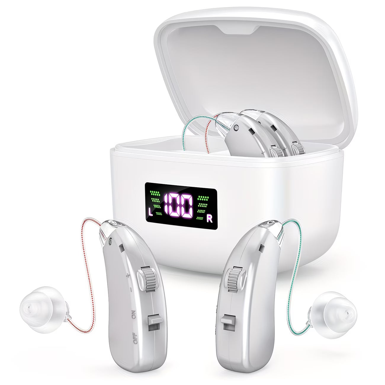 ZF-M802 Rechargeable OTC Hearing Aid with Smart LED Digital Display Charging Case by KFCOPTEE
